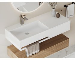 Vente-unique Hangende wastafel met handdoekhouder - Wit - L90 x B40 x H17 cm - GANDAKI L 90 cm x H 17 cm x D 40 cm
