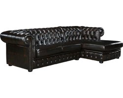 Vente-unique Hoekbank chesterfield BRENTON 100% buffelleer - Chocolade met kastanjereflecties - Hoek rechts