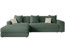 Vente-unique Hoekbank met hoek links in grof geribbeld fluweel in dennengroen CALAZO van Pascal Morabito