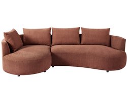 Vente-unique Hoekbank met hoek links van terracottakleurig velours met textuur LOUSADO