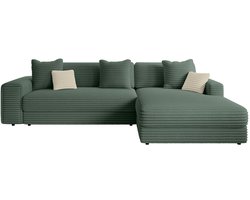 Vente-unique Hoekbank met hoek rechts in groen ribfluweel met grove ribben CALAZO van Pascal Morabito