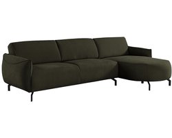 Vente-unique Hoekbank met hoek rechts van groene stof FERIONA