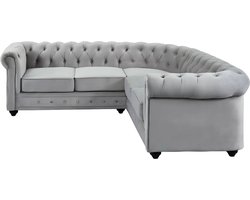 Vente-unique Hoekbank van fluweel CHESTERFIELD - Zilvergrijs