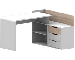 Vente-unique Hoekbureau DECLAN II - MDF - 3 lades & 2 nissen - Kleuren: Wit en eik
