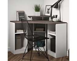 Vente-unique  Hoekbureau FIDUCIA met opbergruimte - Kleur: wit en beton L 94 cm x H 73 cm x D 94 cm