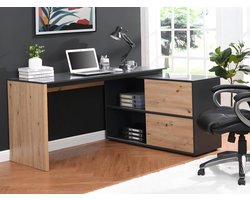 Vente-unique Hoekbureau met 2 schuifdeuren - Mdf - Naturel en zwart - COLIOBA