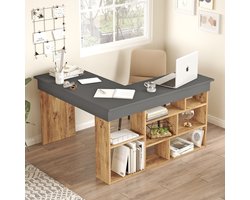 Vente-unique Hoekbureau met opbergruimte - Kleur: antraciet en houtlook - LILEUL