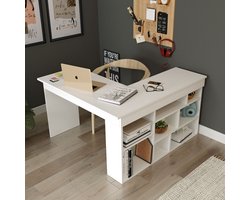 Vente-unique Hoekbureau met opbergruimte - Kleur: Wit - LILEUL