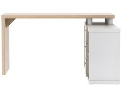 Vente-unique Hoekbureau met opbergruimtes ALDRIC III - Wit & Eiken