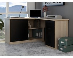 Vente-unique Hoekbureau NORWY - 2 deuren en 2 lades - Eiken en zwart