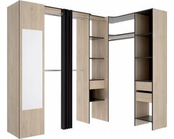 Vente-unique Hoekkledingkast met gordijn en 1 deur - Met spiegel - L231 cm - Kleur: naturel en antraciet - BERTRAND