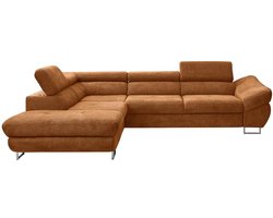 Vente-unique Hoekslaapbank met hoek links van terracottakleurige stof met textuur DALIAS