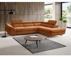 Vente-unique Hoekslaapbank met hoek rechts van terracottakleurige stof met textuur DALIAS