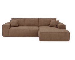 Vente-unique Hoekslaapbank rechts express in taupe ribfluweel - Slaapoppervlak 140 cm - Matras 13 cm met traagschuim - AMELIA