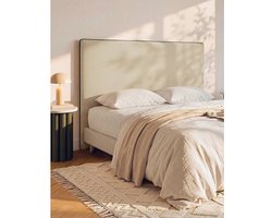 Vente-unique Hoofdbord met afneembare hoes 180 cm - Katoen en linnen - Beige en zwart - CHESMA