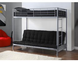 Vente-unique Hoogslaper 90 x 190 cm - Met uitklapbare bank - Metaal - Zilver + Zwart Futon - MODULO V L 198 cm x H 170 cm x D 96 cm