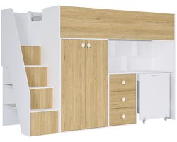 Vente-unique Hoogslaper hout natuurlijk licht, wit 90 x 190 cm