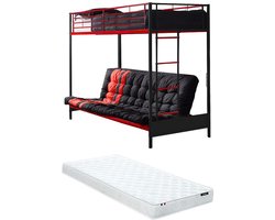 Vente-unique Hoogslaper metaal zwart, rood 90 x 190 cm