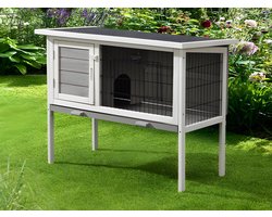 Vente-unique Houten hok op poten voor konijnen en andere knaagdieren - L91 x D45 x H70 cm - Wit en grijs - LAPIUS L 91 cm x H 70 cm x D 45 cm