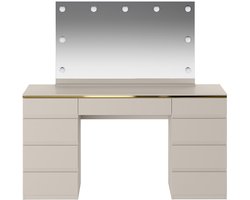 Vente-unique Kaptafel met LED- Spiegel -9 lades - Beige en goud - VUKIA