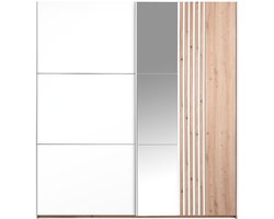 Vente-unique Kast met 2 deuren - Met spiegel - B203 cm - Wit en licht naturel - ADOSILA