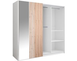 Vente-unique Kast met 2 deuren - Met spiegel - B250 cm - Wit en licht naturel - ADOSILA