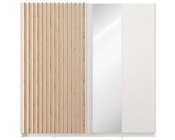 Vente-unique Kast met 2 schuifdeuren - Met spiegel - L200 cm - Wit en naturel - TINDANIA