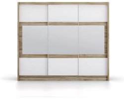 Vente-unique Kast met 3 schuifdeuren - Met spiegel - L250 cm - Kleur: naturel en wit - LEOVIA