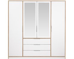 Vente-unique Kast met 4 deuren en 3 lades - Met spiegels - L196 cm - Kleur: naturel en wit - LAMIKI
