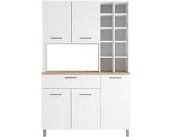 Vente-unique Keukenbuffet met 5 deuren, 11 nissen en 1 lade - Wit en licht naturel - JACOBAYA L 120 cm x H 185 cm x D 50 cm