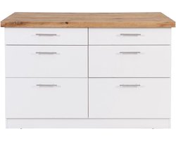 Vente-unique Keukeneiland met 6 lades van mdf en metaal - Wit en licht naturel - ALEGRITA L 126 cm x H 80 cm x D 104 cm