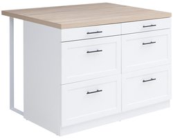 Vente-unique Keukeneiland met 6 lades van mdf en metaal - Wit en naturel - LAKSINA L 120 cm x H 90 cm x D 100 cm