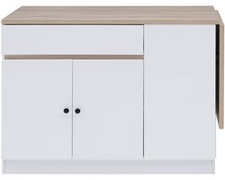Vente-unique Keukeneiland met opbergruimte van mdf - Wit en naturel - HELOMY L 180 cm x H 90 cm x D 60 cm