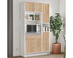 Vente-unique Keukenmeubel MADY - 5 kasten & 1 lade - Wit en eiken L 91 cm x H 180 cm x D 40 cm