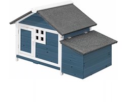 Vente-unique Kippenhok van hout met broedplaats - 2 kippen - L106 x D64 x H71 cm - Blauw en wit - ANSER