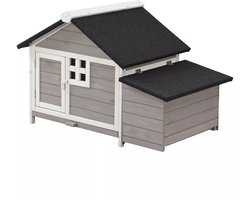 Vente-unique Kippenhok van hout met broedplaats - 2 kippen - L106 x D64 x H71 cm - Wit en grijs - ANSER