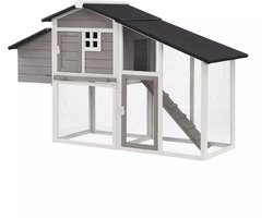 Vente-unique Kippenhok van hout met omheining - 4 kippen - L173 x D64 x H108 cm - Wit en grijs - LEVAS L 173 cm x H 108.4 cm x D 63.8 cm