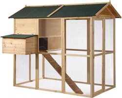 Vente-unique Kippenhok van hout met omheining - 8 kippen - L201 x D142 x H171 cm - Naturel - GALLUS L 201.5 cm x H 171 cm x D 142 cm