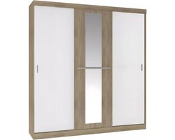 Vente-unique Kledingkast - 3 schuifdeuren - Met spiegel - L205 cm - Naturel en beige - DIDDA II