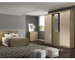 Vente-unique Kledingkast - Schuifdeuren - Spiegel en laden - L240 cm - Naturel en ivoorkleur - BODIL II