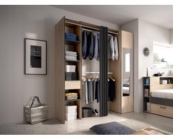 Vente-unique Kleerkast met gordijn en 1 deur - Met spiegel - L177 cm - Kleur: naturel en antraciet - BERTRAND