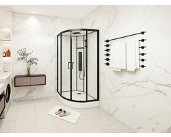 Vente-unique Kwartcirkelvormige douchecabine met massagestralen – L90 x B90 x H215 cm – SOLENA