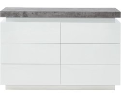 Vente-unique Ladekast HALO II - 6 lades - Gelakt mdf - Met ledverlichting - Kleur: wit en beton