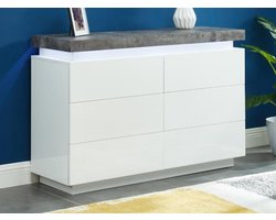 Vente-unique Ladekast HALO II - 6 lades - Gelakt mdf - Met ledverlichting - Kleur: wit en beton L 120 cm x H 80 cm x D 40 cm