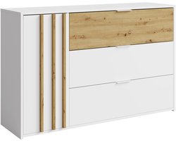 Vente-unique Ladekast met 3 lades en 1 deurtje - Kleur: naturel en wit - TUNALO L 125 cm x H 79.5 cm x D 35 cm