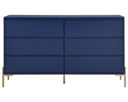 Vente-unique Ladekast met 6 lades - Mdf en metaal - Blauw gelakt en goud - KORASA van Pascal Morabito