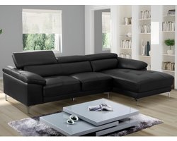 Vente-unique Leren hoekbank SOLANGE - Zwart - Hoek rechts