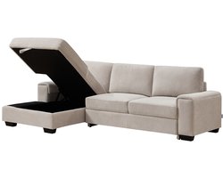 Vente-unique Linkse hoekslaapbank van beige getextureerde stof EMBAPO