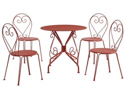 Vente-unique Metalen tuineetset met smeedijzer aspect : een tafel en 4 stoelen - terracotta - GUERMANTES L 80 cm x H 90 cm x D 80 cm