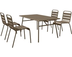 Vente-unique Metalen tuinset met een tafel van 160 cm lang en 4 stapelbare stoelen - Taupe - MIRMANDE van MYLIA L 160 cm x H 79 cm x D 80 cm